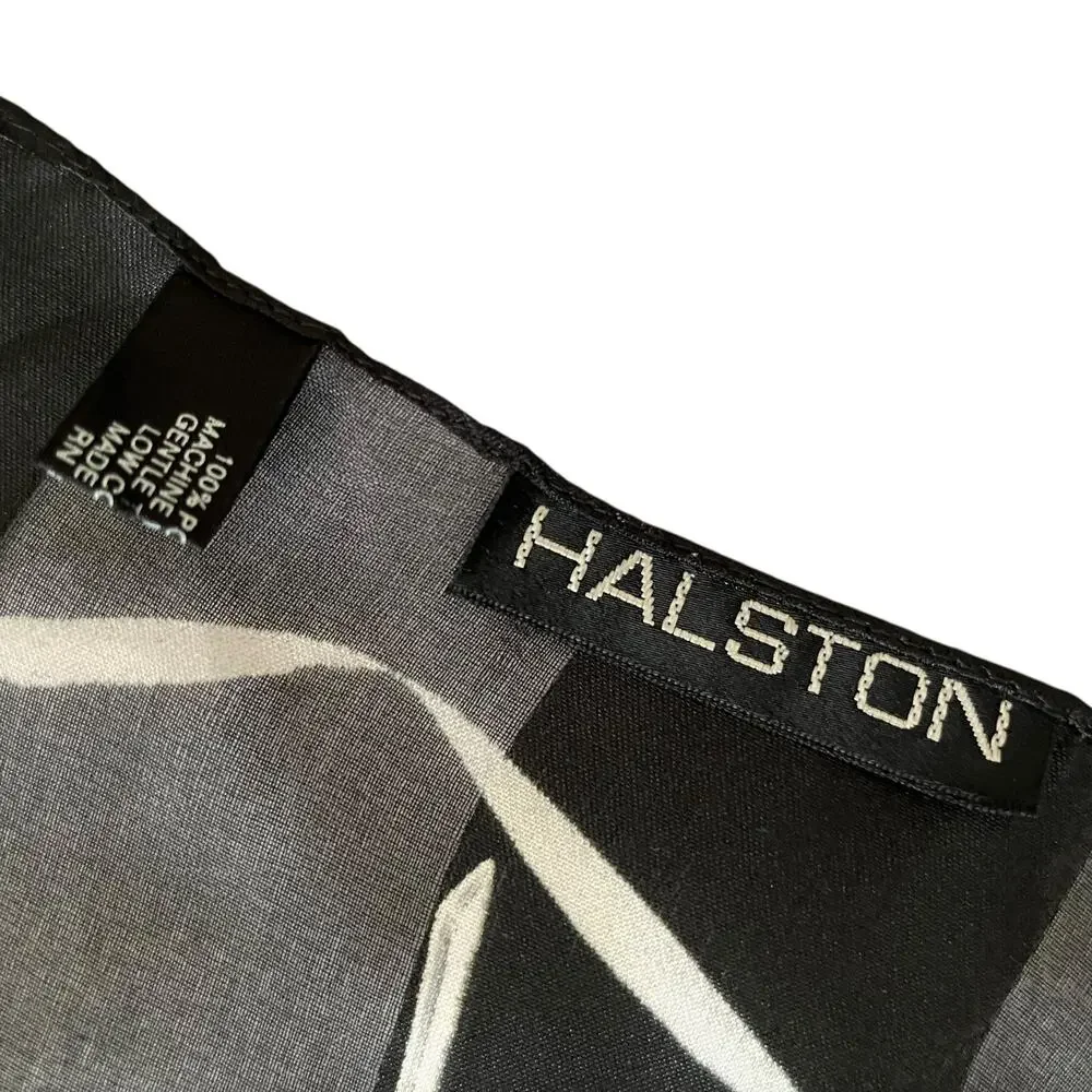 Vintage Halston Calla Lily Italian Striped Chiffon Opaque Monochrome Long Scarf